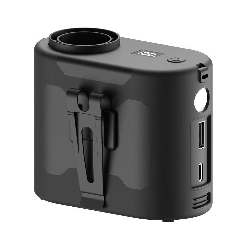 Black electronic device with ports on a white background